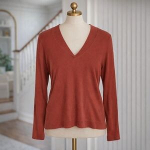 Three Dots 100% Cotton Burnt Orange Knit Vneck Too Sz Large